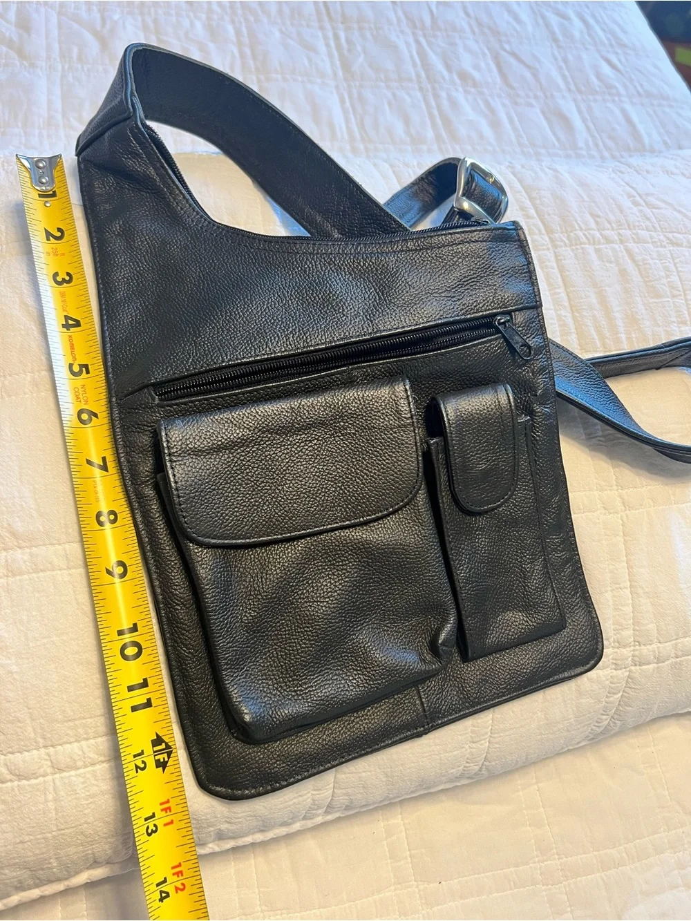 Black Vegan Leather Crossbody Cargo Messenger Bag - Unbranded